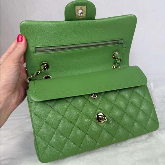 Chanel Green Caviar Small Classic Flap with Gold Hardware  Brand New - Picture 7 of 14